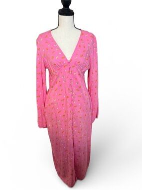 PIECES Pink Ditsy Floral Midi Dress BNWT Cottagecore Milkmaid Small